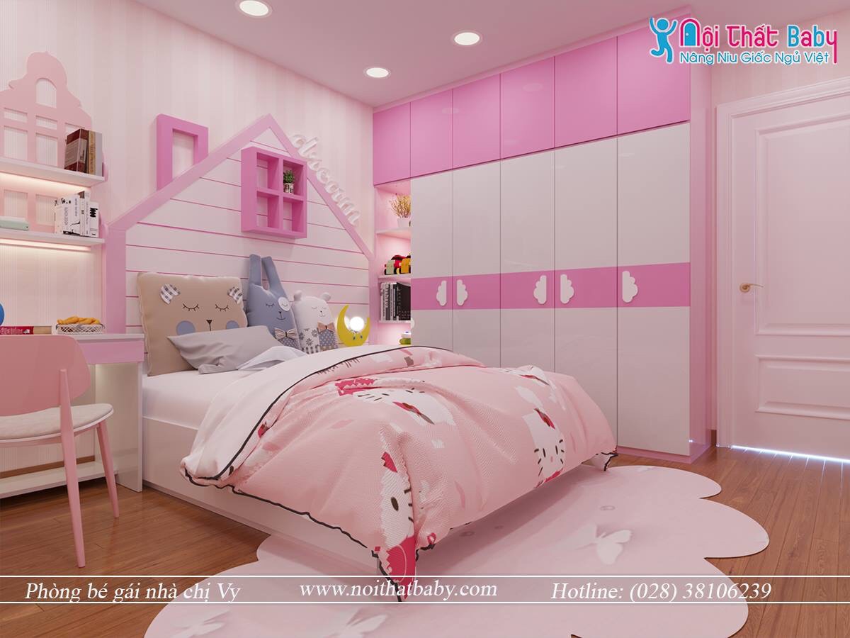 phòng ngủ bé gái màu hồng